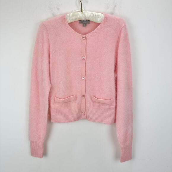 NEW J.Crew Brushed Cashmere Cropped Cardigan Sweater Classic Fitted Pink Medium - Picture 2 of 11